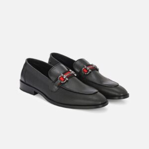 Elite Black Loafers with Red Accent Buckle